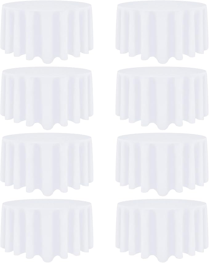 8 Pack White Round Tablecloth 108 Inch White Table Cloth Stain and Wrinkle Resistant Round White Tablecloths Reusable and Washable Polyester Fabric Table Covers for Buffet Wedding Party and Banquet