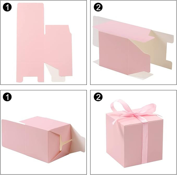 COTOPHER 25pcs Pink Wedding Favor Boxes, 3x3x3 Inch Gift Boxes with Ribbons for Wedding, Baby Shower, Birthday, Bridal Shower