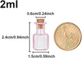 Very Mini Rectangle Glass Color Bottles with Cork Colored Glass, 2ml