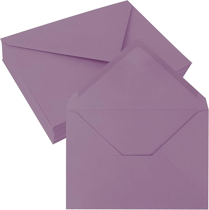50 Pack 4x6 Envelopes Letter Size, Purple A4 Envelopes Self Seal for Wedding Invitation, Envelope 4.3x6.3 for Greeting Cards, Photos, Baby Shower, Graduation, Thank You Cards, Announcements