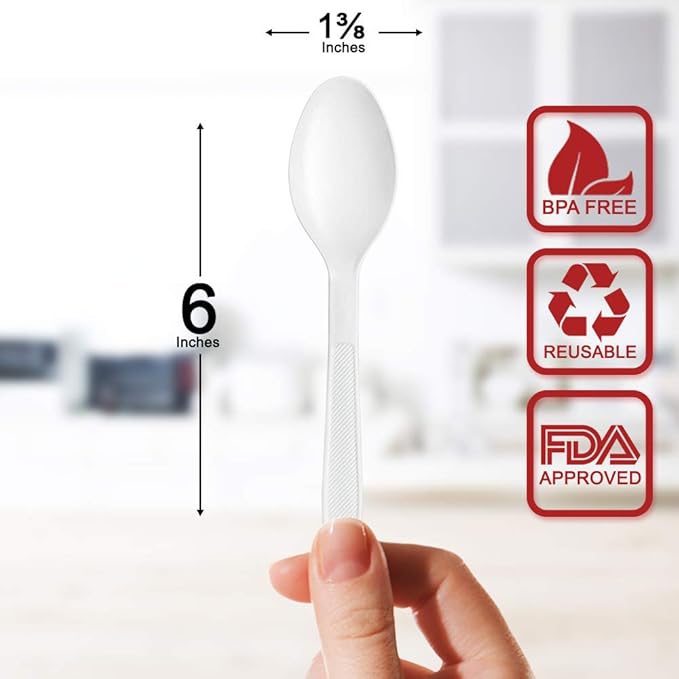 Disposable Tea Spoons, 400 Count, White Heavyweight Plastic