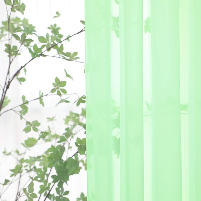 Window Light Green Sheer Curtains 90 Inches Long 2 Panels Sheer Curtain Basic Rod Pocket Panel for Bedroom Children Living Room Yard Kitchen (Light Green, 52" W x 90" L | 2 pcs)