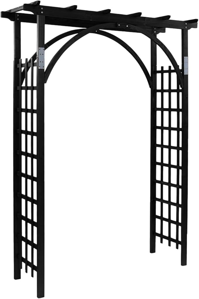 Black Wood Arbor, Classic Style Garden Arch, 63 x 85 in