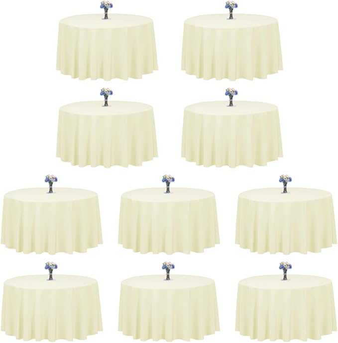 Ivory Round Polyester Tablecloths, 120 Inch 10-Pack for 60 Inch Tables
