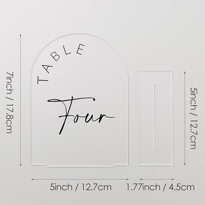 Table Number Place Cards 1-30, Frosted Acrylic Arch Signs with Stands