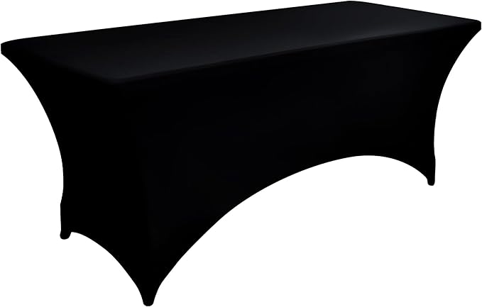 2-Pack 8ft Black Spandex Table Covers for Rectangle Folding Tables - Washable Elastic Tablecloth - Ultimate Fitted Table Protector for Birthday Parties, Trade Shows, Banquet