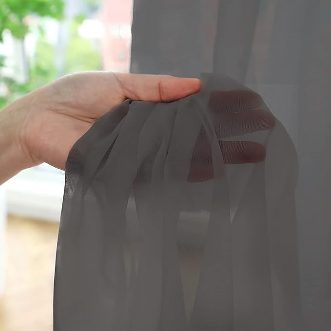 Window Dark Gray Sheer Curtains 72 Inches Long 2 Panels Sheer Curtain Basic Rod Pocket Panel for Bedroom Children Living Room Yard Kitchen (Dark Gray, 52" W x 72" L | 2 pcs)