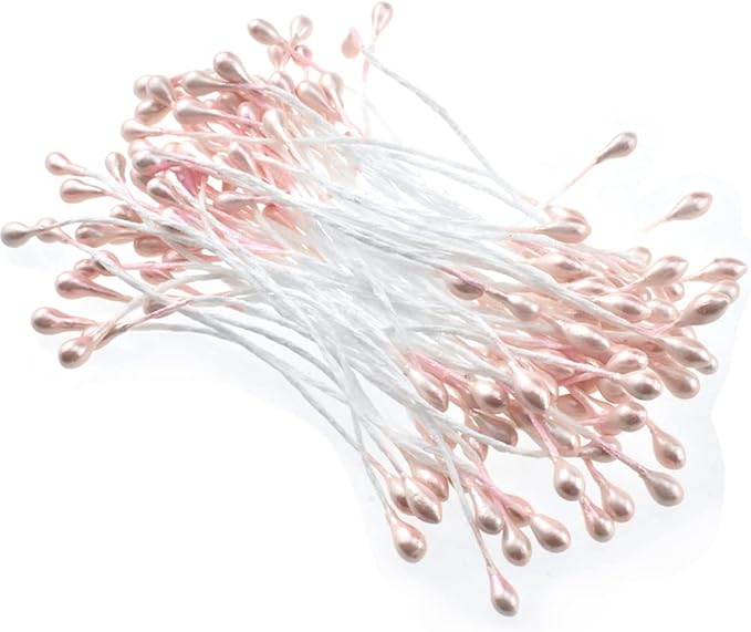 HAHIYO 700Pcs 3mm Light Pink Pearl Double Head Flower Stamen Pistil Hand-Made Artificial Flower Pistil para Flore Pearlized Floral Stamen Flower Pollen Stamen for Flower Making Scrapbook Decoration