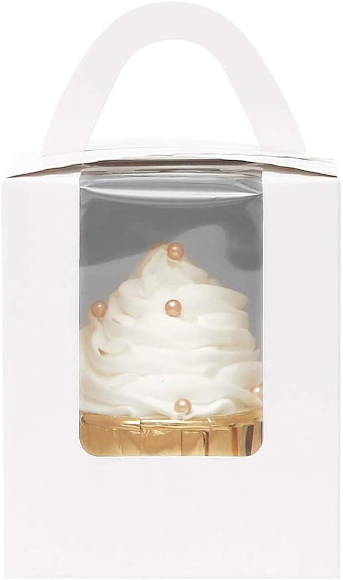 Cupcake Carriers 60 Pack White Window Boxes with Holder Inserts