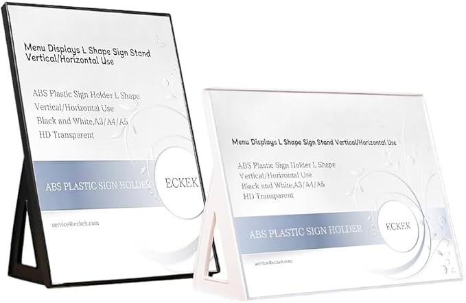ABS Plastic Sign Holder，Menu Displays L Shape Sign Stand Vertical/Horizontal Use (Black A5 148×210mm/5.83×8.27inches)