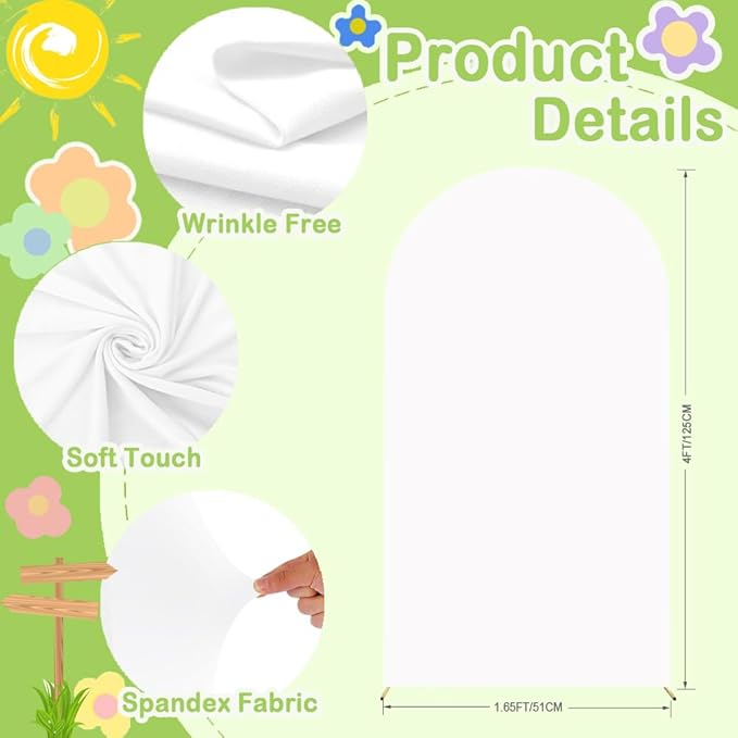 White Arch Cover - 4ft Wedding Arch & Backdrop - Stretchy Spandex Fitted Cover - Chiara Backdrop for Baby Shower & Birthday Decor