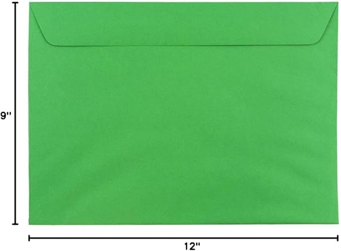 JAM PAPER 9 x 12 Booklet Colored Envelopes - Green Recycled - Bulk 250/Box