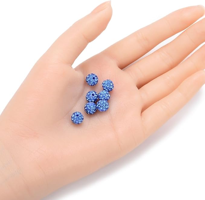 100pcs Adabele Grade A Suncatcher Crystal Rhinestone Pave Loose Beads 8mm Light Sapphire Blue Polymer Clay Disco Ball Spacers Compatible with Shamballa All Craft Jewelry Making DB8-14
