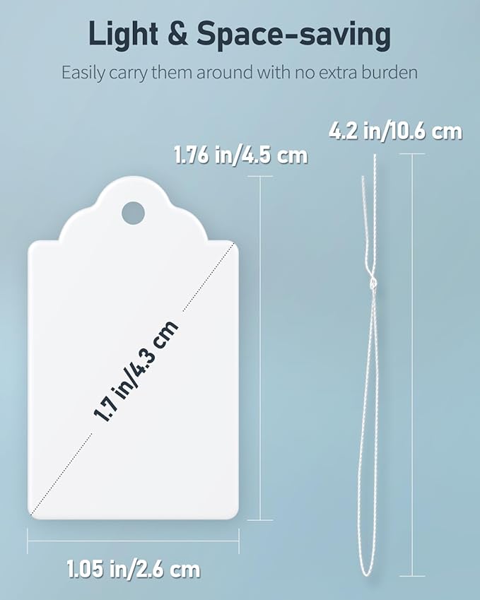Uniclife 200 Pcs Price Tags 1.8 Inch Writable Price Labels White Price Display Tag for Pricing Clothing Jewelry Gifts Blank Hang Tag Merchandise White Marking Tags with Strings, 1.8" x 1.05"