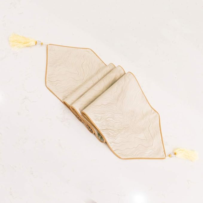 Avigers 12 x 108 Inch Decorative Luxury Abstract Striped Beige Table Runners with Tassels for Home Living Room Bedroom Art Decor Wedding