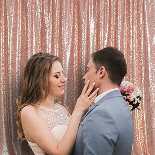 Poise3EHome 10Ft x 10Ft Rose Gold Sequin Backdrop Curtain, Glitter Thick Satin Background Drapes, Sparkly Opaque Photography Curtain, Sequence Xmas Thanksgiving Backdrop for Wedding Party Decor