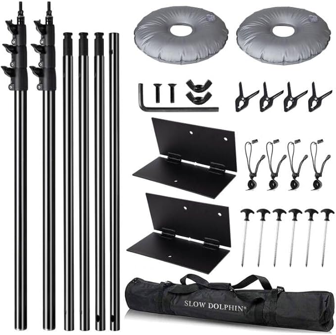SLOW DOLPHIN Pipe and Drape Photography Backdrop Stand Kit Adjustable Photo Background Stand 10ft x 10ft with Metal Base for Parties Weddings Birthday Party Events Photo Booth(Black)