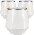 40 count Diamond Unbreakable Stemless Plastic Wine Champagne Whiskey Glasses Elegant Durable Disposable Indoor Outdoor Ideal for Home, Office, Bars, Wedding, 12 Ounce Cups (Diamond White Matte Gold)
