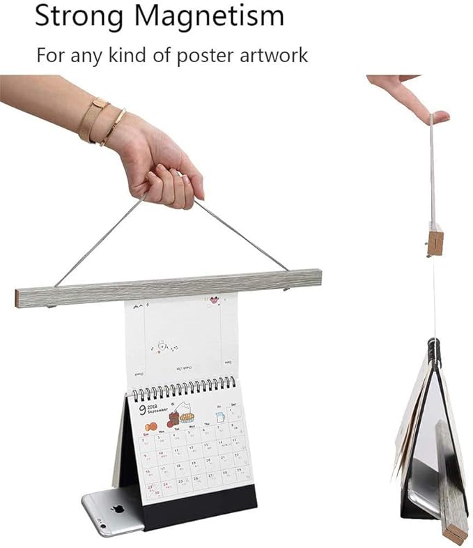 Magnetic Poster Hanger, 23x34 23x33 23x35 Poster Frame Wood Wooden Magnet Print Posters Dowel Scroll Hanger Hangers Hanging Kit for Walls Map Canvas Artwork (Grey, 23")