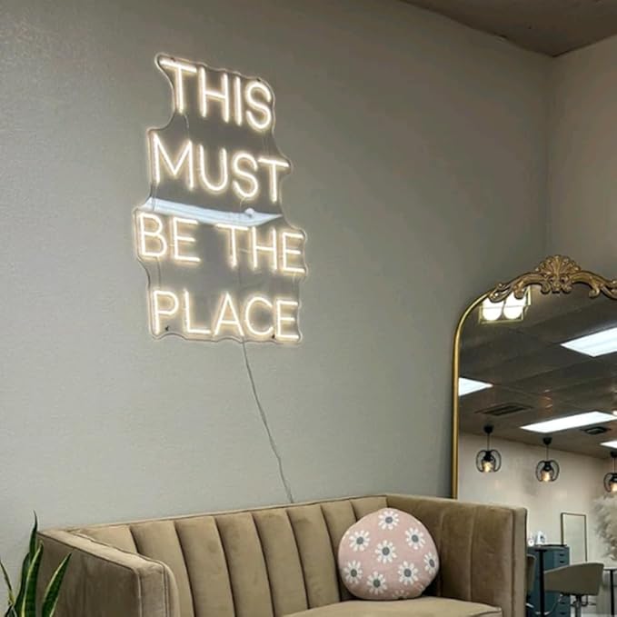 This Must Be The Place Neon Sign, Custom Wedding Party LED Neon Light Bedroom Home Wall Art Decor Shop Bar Decoration Personalized Gift Size:20.5x16inches
