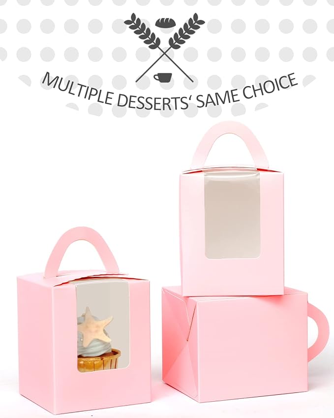 Cupcake Carriers in Pink, 100 Boxes with 100 Holder Inserts