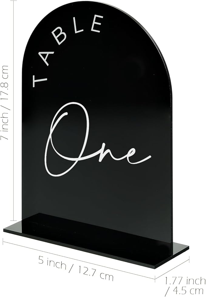Place Cards: Black Acrylic Arch Table Numbers 1-15, 5x7 Inch with Stands