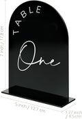 Table Number Place Cards 1-30, Black Acrylic Arch Design with Stands