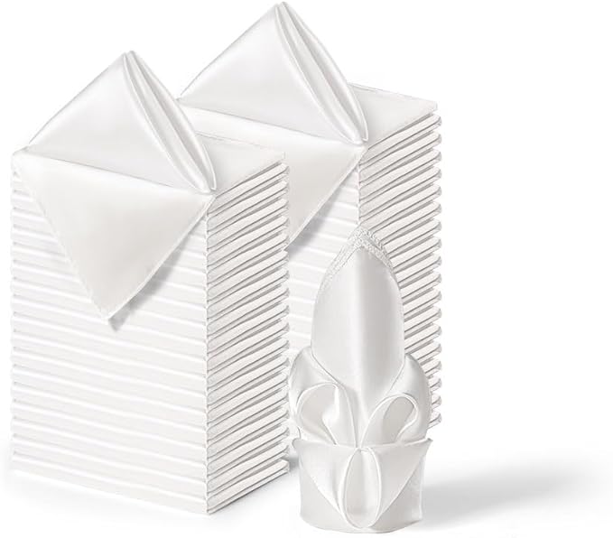 36 Pack Square Satin Dinner Napkins, 16x16 Inches Silky Soft Smooth Table Cloth Napkins for Restaurant Weddings Banquet Party Decoration, White