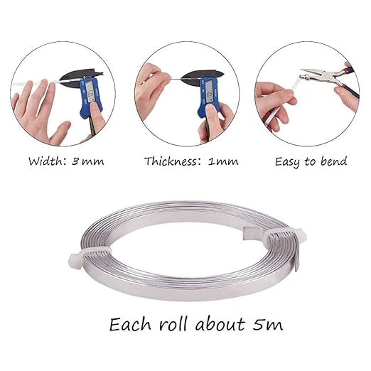 Fashewelry 3mm Aluminum Flat Wire Silver 82Ft Bendable Nose for Face Masks Soft Craft for Winding Beads Jewelry Making