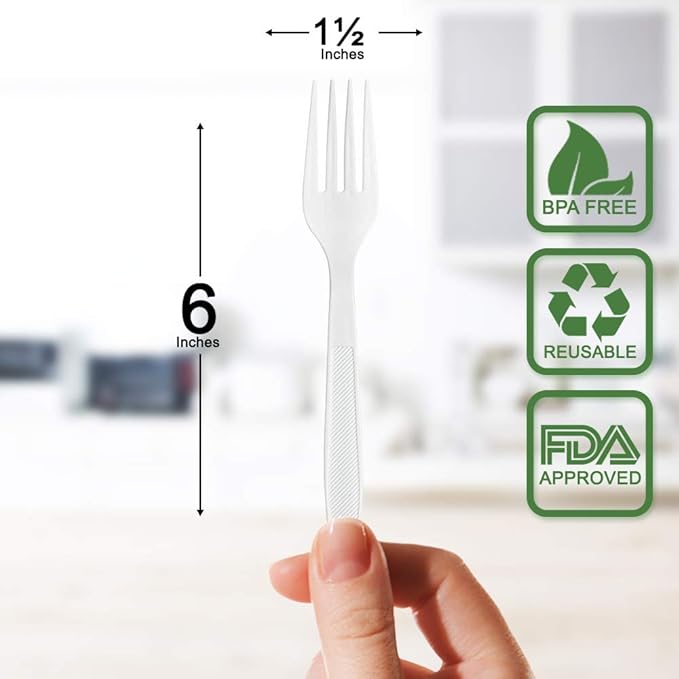 Disposable White Plastic Forks, 400 Count, Extra Heavyweight