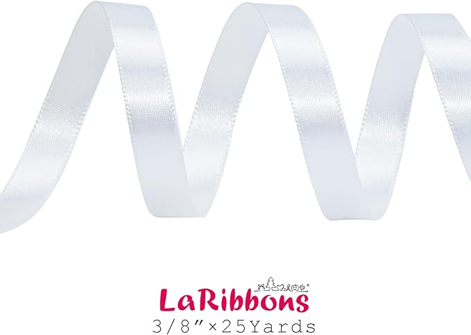 LaRibbons White Ribbon 3/8 Inch 25 Yards Luxury Double Faced White Silk Ribbon for Flower Bouquet Crafts Gift Wrapping Wedding Party Decoration