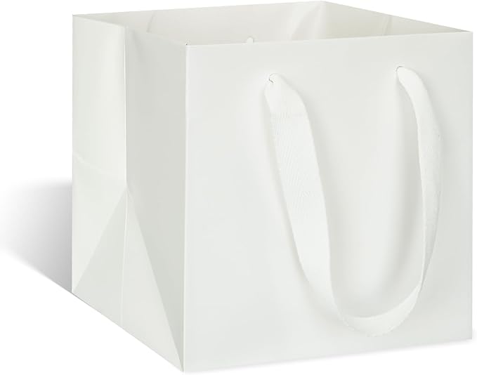 Gift Bags, 12x12 Inch White Square Bottom with Handles, Pack of 10