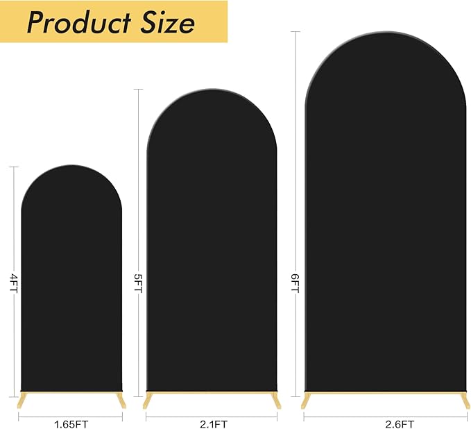 Background Support Equipment, Black Metal Arch Set of 3 with Fabric