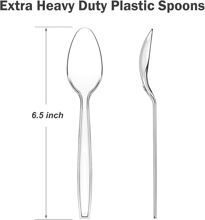 Clear Plastic Spoons, 300 Count, Disposable and Reusable
