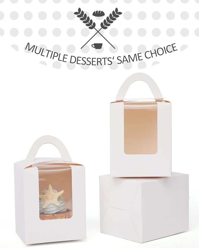 Cupcake Carriers 100 White Boxes with 100 Holder Inserts, 3.7 x 3.7 x 4.5 Inch