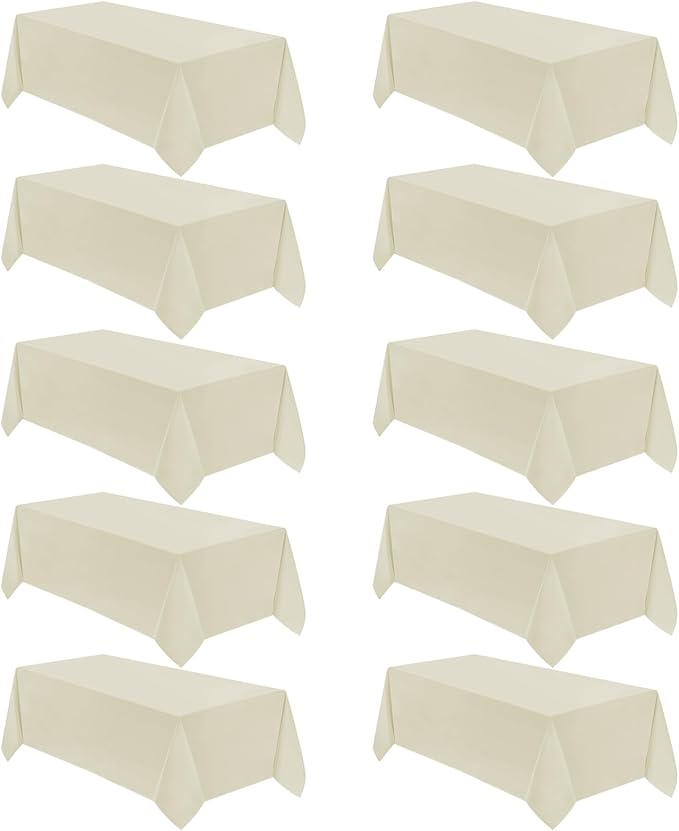VidaFete Tablecloth 10 Pack 90 * 156inch Rectangle Table Cloth Polyester, Stain Wrinkle Resistant Polyester Dining Table Cover for Kitchen Dinning Party Wedding Rectangular Buffet Decoration(Ivory)
