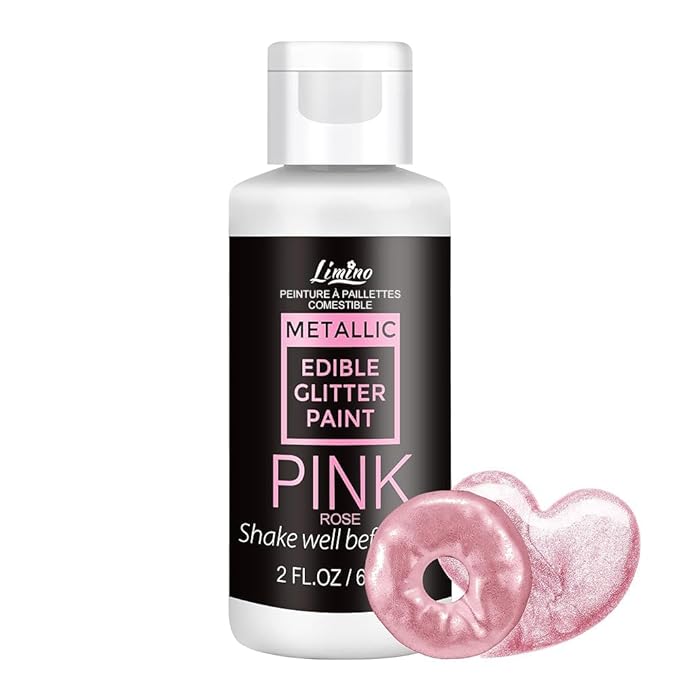 Edible Glitter Paint - 2 fl.oz Food Grade Metallic Glitter Cake Paint for Cake Decorating, Baking, Cupcakes - Shimmer Art Decorative Liquid Edible Paint Food Coloring for Fondant, Donuts (Pink)