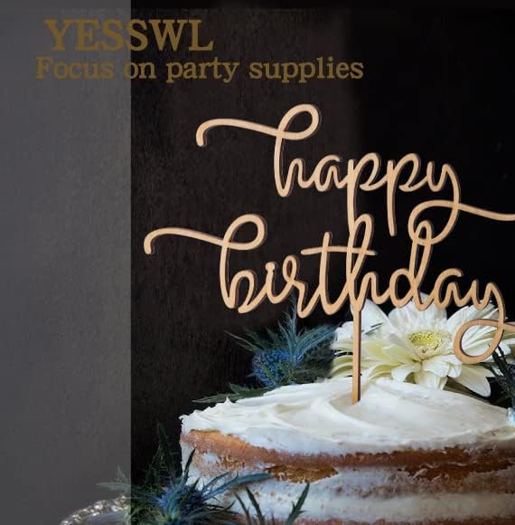 Birthday Cake Topper, Basswood Happy Birthday Sign, 8 x 7 Inch