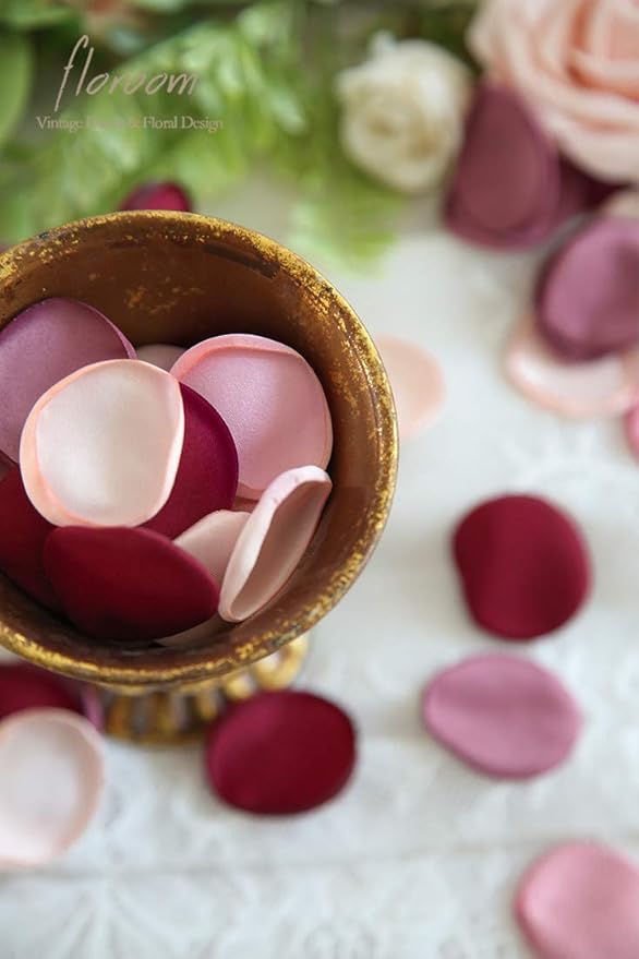 Confetti Rose Petals, 500 Count Burgundy and Blush Satin Petals