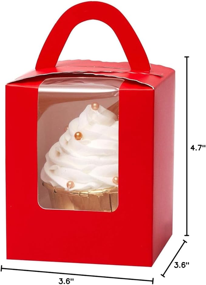 Cupcake Carriers 50 Red Auto-Pop Boxes with Inserts 3.6 x 3.6 x 4.7 Inch