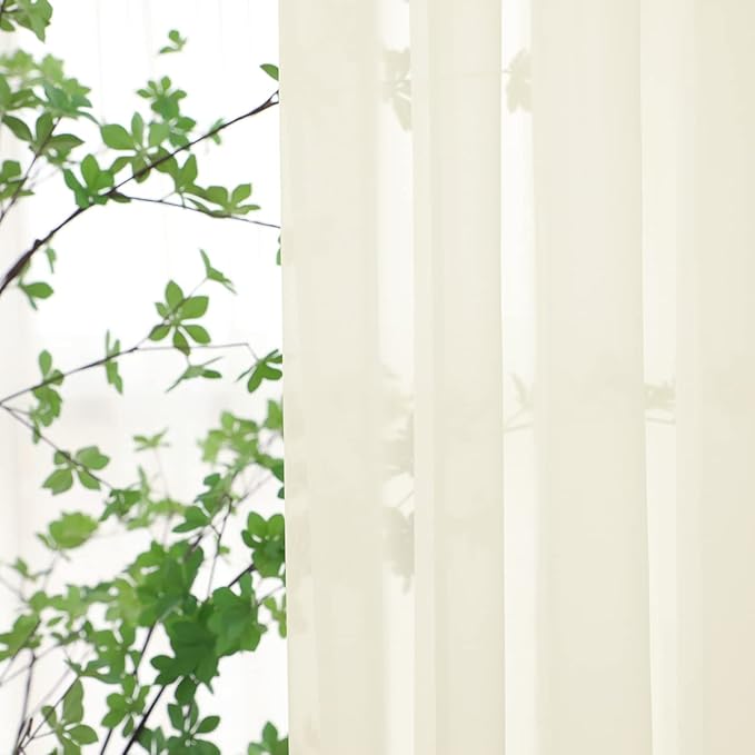 Window Beige Sheer Curtains 84 Inches Long 2 Panels Sheer Curtain Basic Rod Pocket Panel for Bedroom Children Living Room Yard Kitchen (Beige, 52" W x 84" L | 2 pcs)