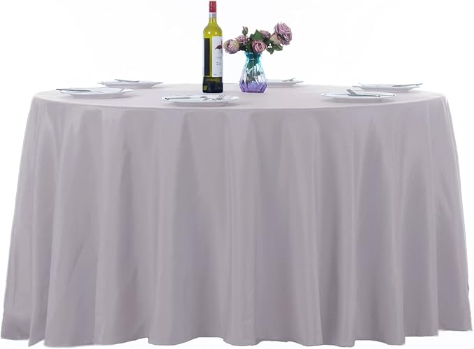 Ascoza 2pack 120 Inch Silver Round Tablecloth in Washable Polyester Fabric for Wedding/Banquet/Restaurant/Parties