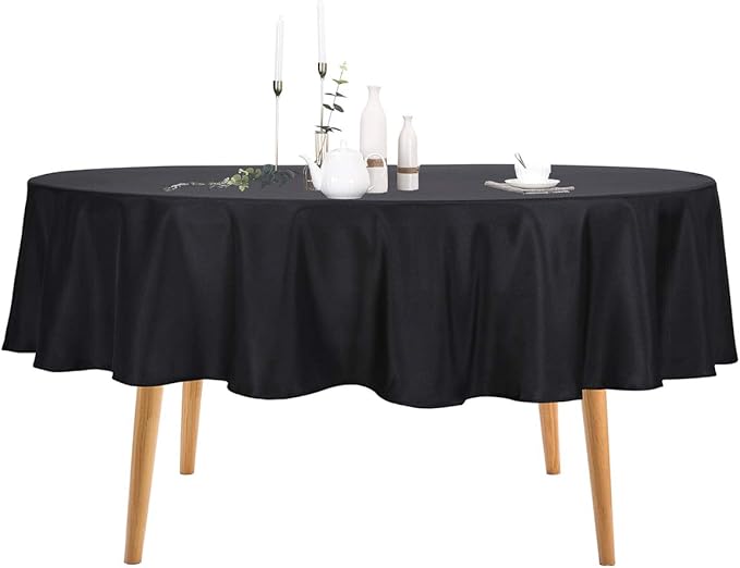 Ascoza 2pack 70 Inch Black Round Tablecloth in Polyester Fabric for Wedding/Banquet/Restaurant/Parties