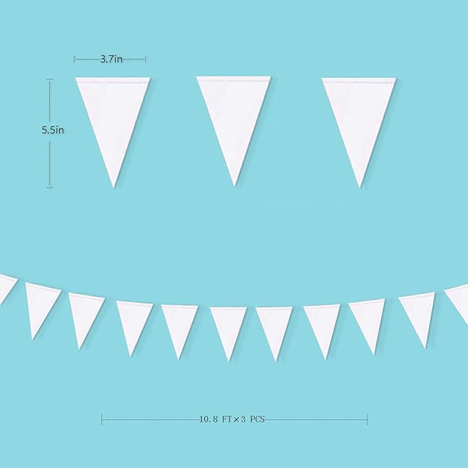40 Ft White Party Decorations Triangle Pennant Banner Pearlescent Shimmer White Paper Flags Bunting for Graduation Wedding Bridal Shower Bachelorette Engagement Birthday Anniversary Hen Party Supplies