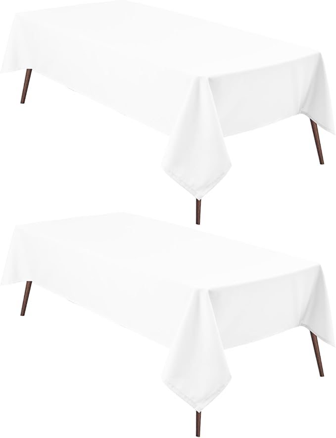 Hiasan 2 Pieces White Rectangle Tablecloth - Waterproof and Spillproof Restaurant Washable Polyester Table Cloth for Dining Room, 70 x 120 Inch