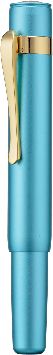 HONG DIAN M2 Black Forest Mini Fountain Pen, Fine Soft Nib & Sleek Shape Aluminium Short Pocket Travel Pen (Lake Blue)