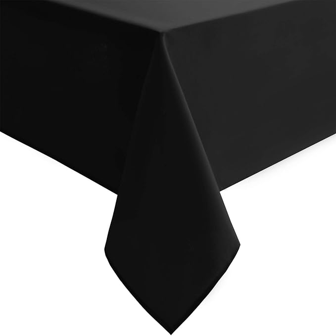Hiasan Black Tablecloth for Rectangle Tables - 70 x 140 inch - Waterproof, Spillproof & Wrinkle Resistant Washable Polyester Table Cloth for Dining/Party/Outdoor Picnic