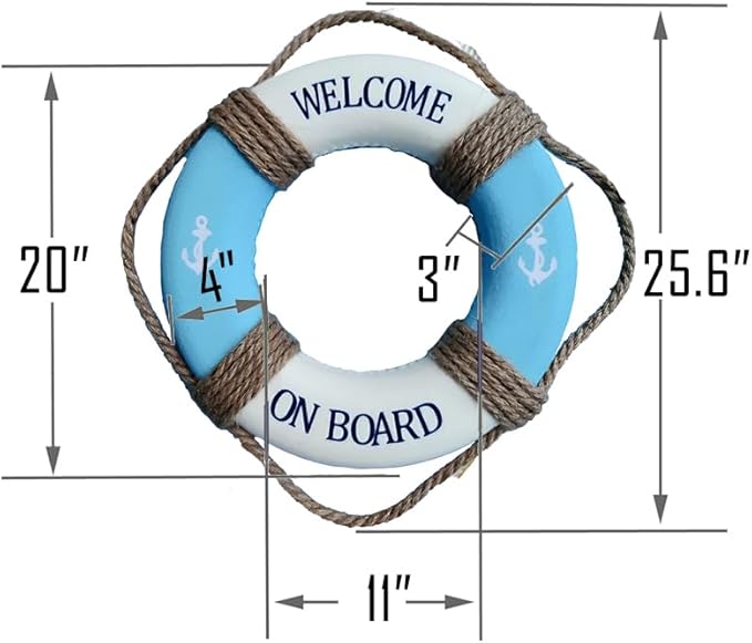 MorroMorn Lifebuoy Wall Hanging Decor - Welcome Aboard Mediterranean Style Home Decoration Hemp Rope (Blue, 20")