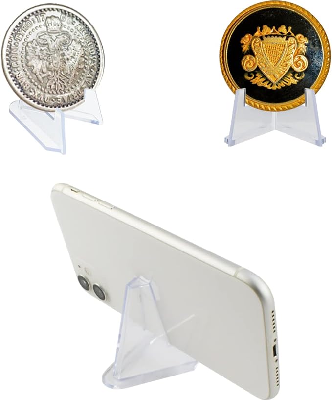 yuntop 20 Packs Acrylic Easel Stands Display Stand Mini Clear Holder for Displaying Small Artworks, Coins, Pocket Watches, Challenge Medals (2.12x 1.4 Inch)
