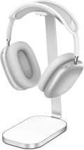 VICHYIE Headphone Stand for AirPods Max, Headset Holder with Aluminum Supporting Rod, Heavy Base Desk Stand Headphones Support Accessory for All Headphones - Silver White